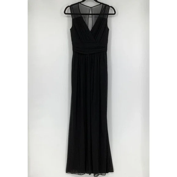 Alfred Sung Sz 6 Black Chiffon Knit Cap Sleeve V-Neck Maxi Dress $231 msrp J3-3 - Picture 2 of 10